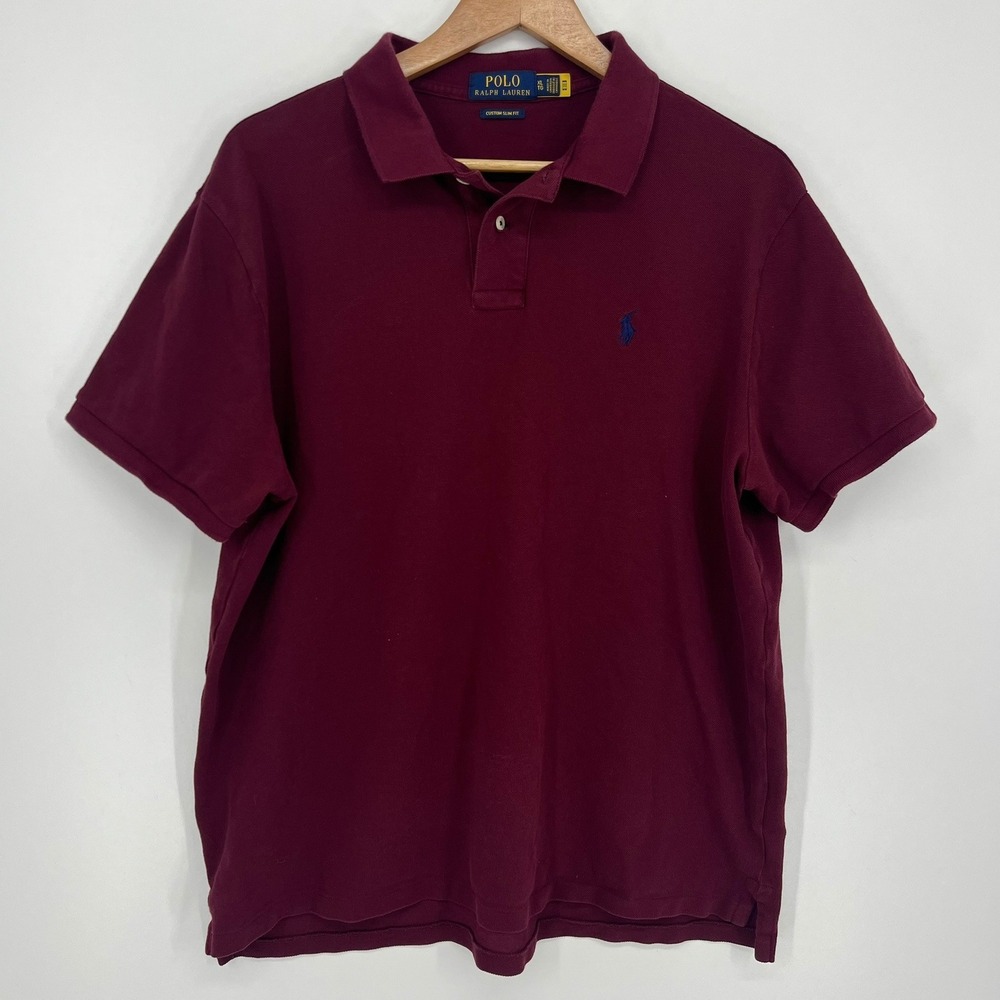 Polo Ralph Lauren Mens XL Burgundy Custom Slim Fit Short Sleeve Pique Polo Shirt